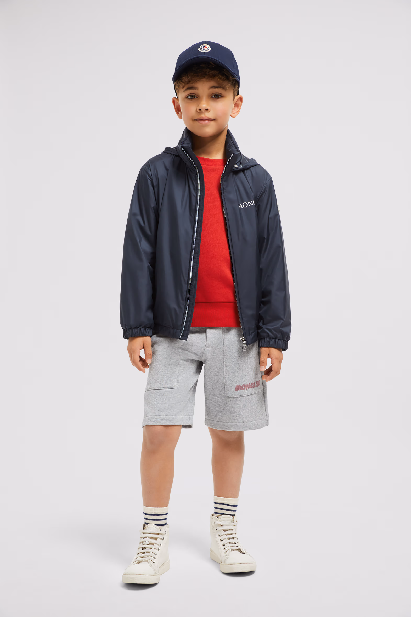 Optical Logo Cotton Shorts Boy Grey Moncler 2